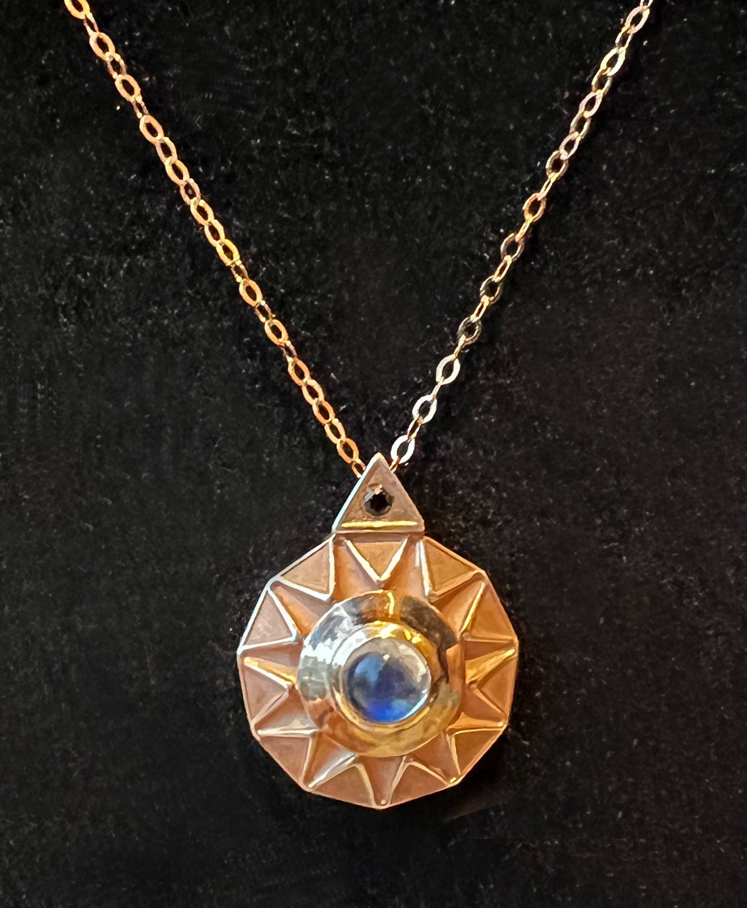 Rising Sun Pendant Necklace - Sterling Silver with Rose Gold Overlay